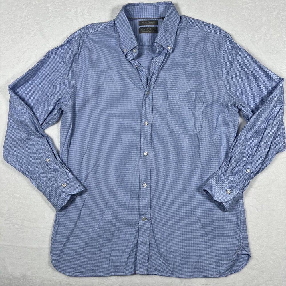 Daniel Cremieux Signature Canclini Mens L Dress Shirt Blue Check 100% Cotton